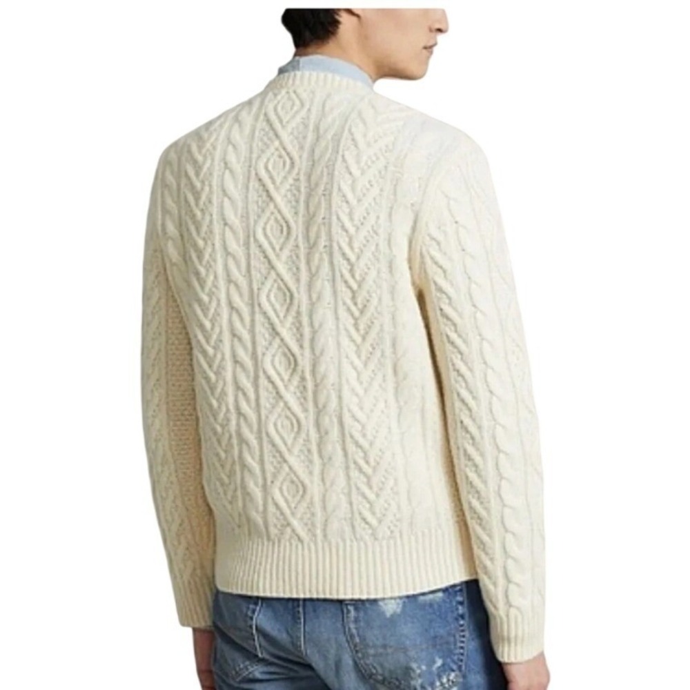 Polo Ralph Lauren Size Large Classic Cream Cable Knit Alpaca Wool Crew Neck Mens - Picture 2 of 13